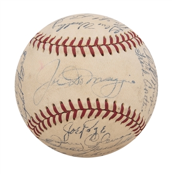 1949 World Champion New York Yankees Team Signed OAL Harridge Baseball With 27 Signatures Including DiMaggio, Rizzuto & Mize (JSA)